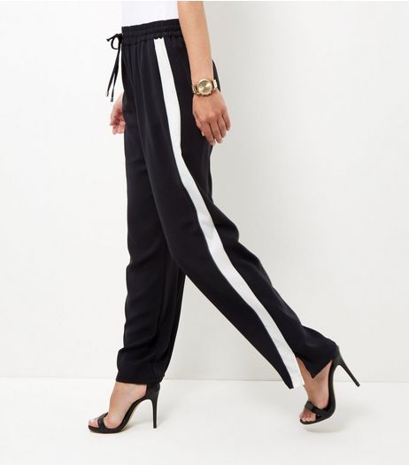 Black Side Stripe Wide Leg Trousers | New Look