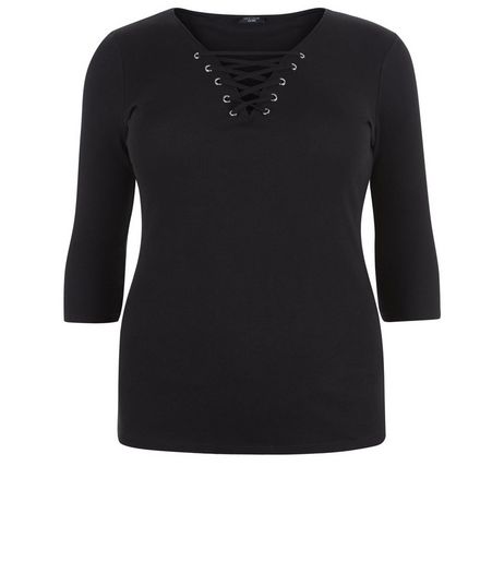 Curves Black Lace Up Crop Top | New Look