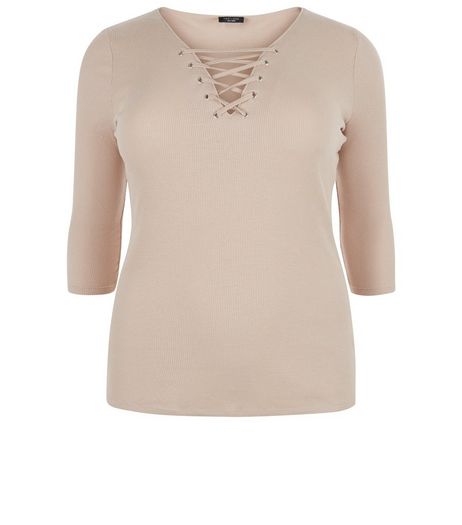 Curves Camel Lace Up Crop Top | New Look