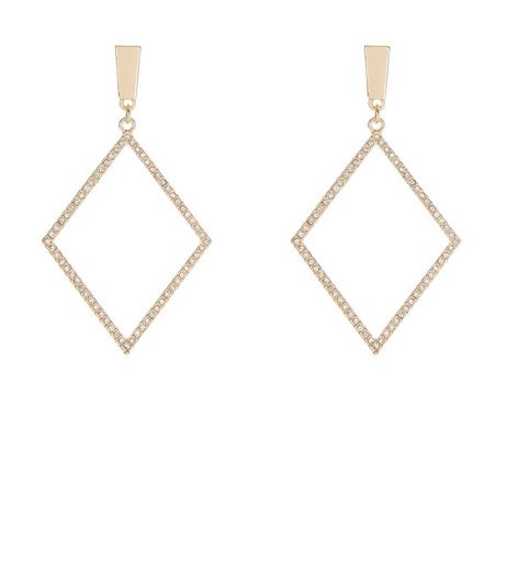 Gold Diamante Diamond Drop Earrings | New Look