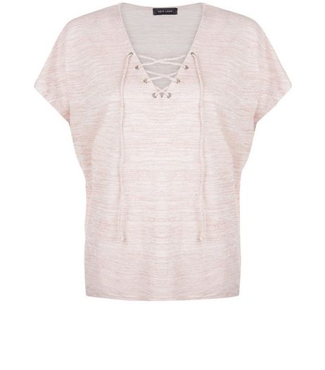 Mid Pink Fine Knit Lace Up Top | New Look