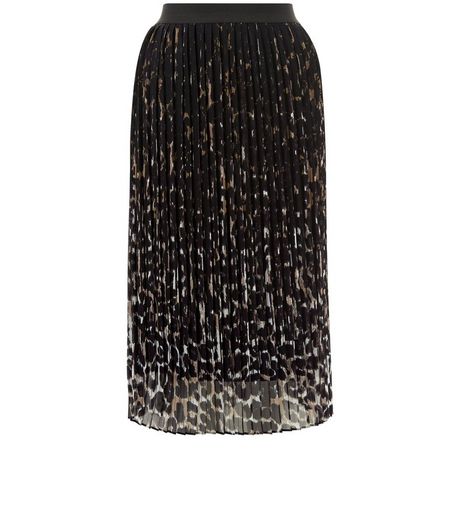 Black Animal Print Pleated Midi Skirt | New Look