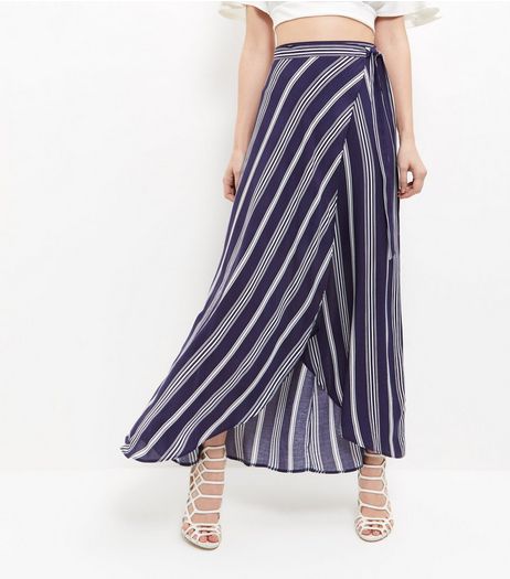 Blue Stripe Tie Waist Maxi Skirt | New Look