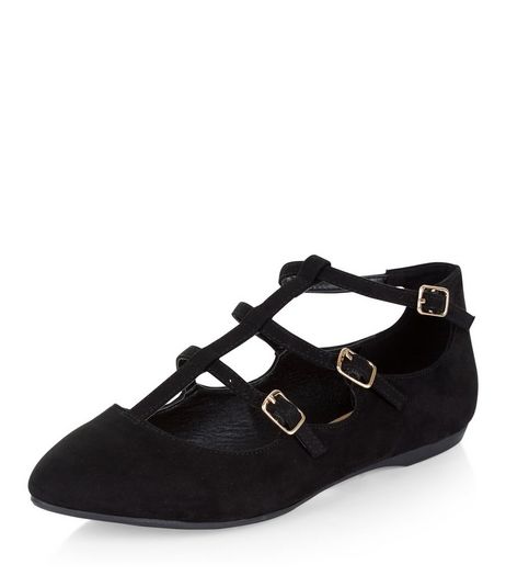 Teens Black Triple Strap Pointed Pumps | New Look