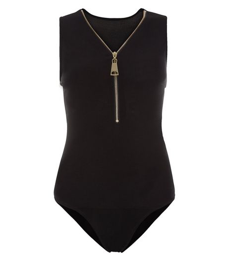 Cameo Rose Black Zip Front Bodysuit | New Look