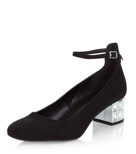 Black Suedette Embellished Block Heel Sandals | New Look