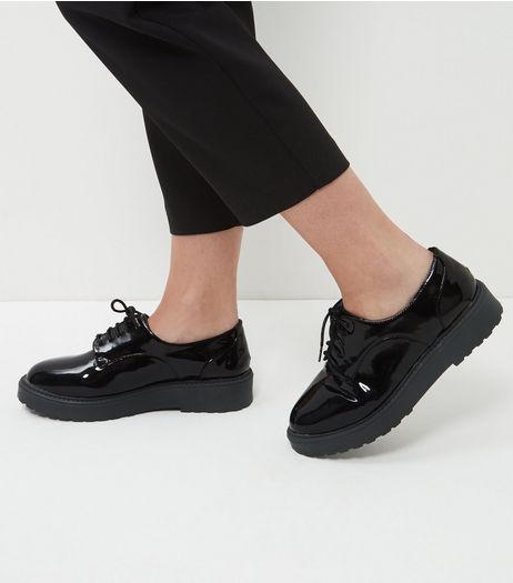 Wide Fit Black Patent Lace Up Shoes | New Look