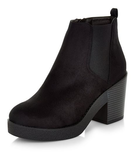Wide Fit Black Suedette Block Heel Ankle Boots | New Look