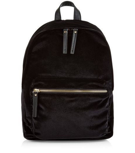 Black Velvet Pocket Front Backpack | New Look