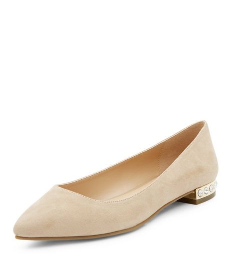Wide Fit Stone Suedette Gem Trim Pointed Pumps | New Look