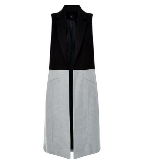 Petite Black Colour Block Sleeveless Longline Jacket | New Look