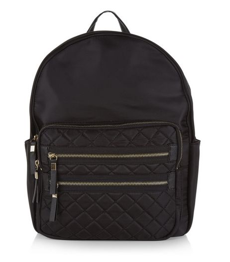 Black Quilted Pocket Front Backpack | New Look