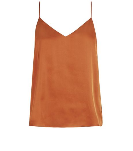 Petite Rust Satin V Neck Cami | New Look