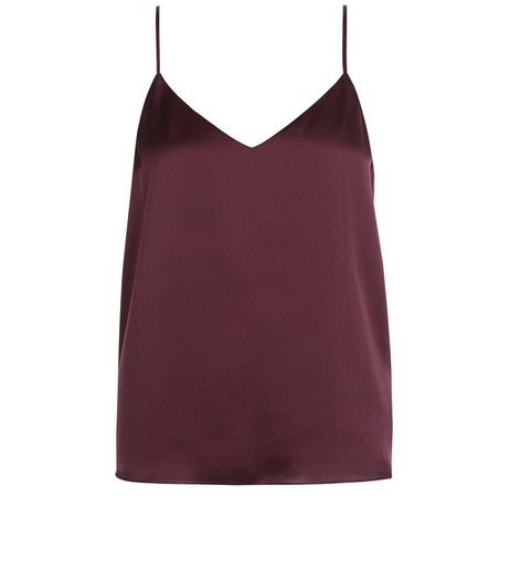 Petite Dark Purple Satin V Neck Cami | New Look