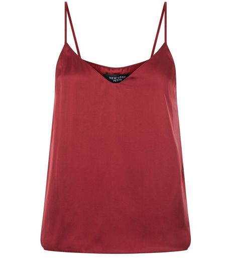 Petite Burgundy Satin V Neck Cami | New Look