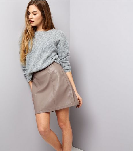 Mink Seam Trim Leather-Look Mini Skirt | New Look
