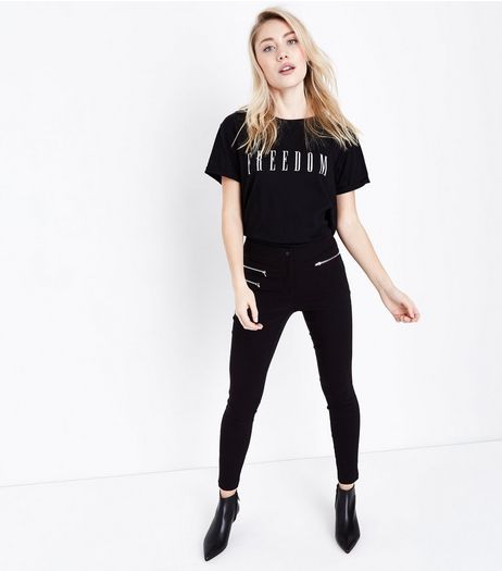 Petite Black Zip Pocket Bengaline Slim Leg Trousers | New Look