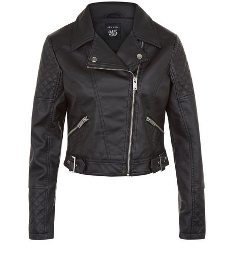 Teens Black Leather-Look Biker Jacket | New Look