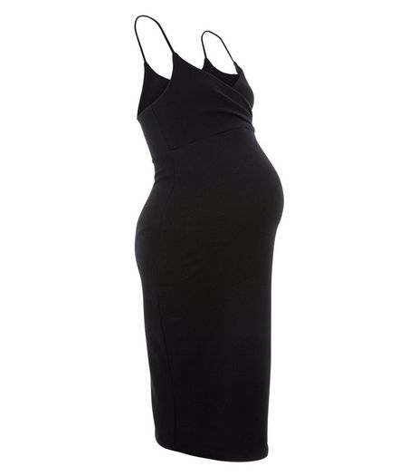 Maternity Black Wrap Front Strappy Midi Dress | New Look