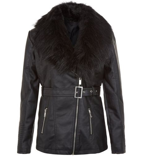 Teens Faux Fur Leather-look Belted Jacket | New Look