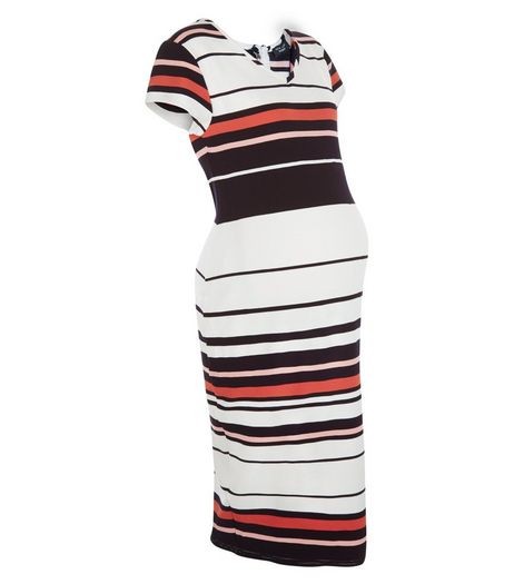Maternity Blue Stripe V Neck Midi Dress | New Look