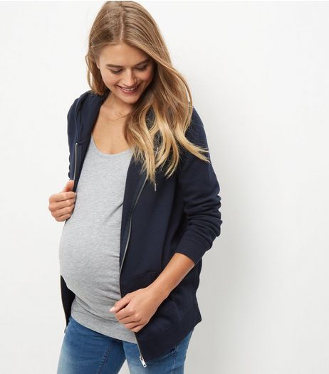 Maternity Navy Zip Up Hoodie | New Look