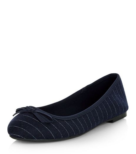 Wide Fit Navy Stripe Ballet Pumps | New Look