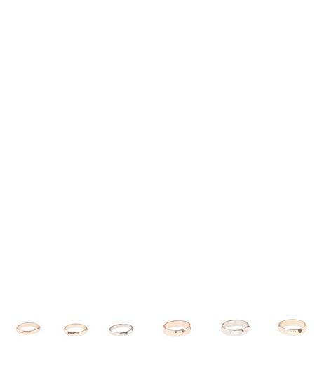6 Pack Silver Gold and Rose Gold Rings | New Look