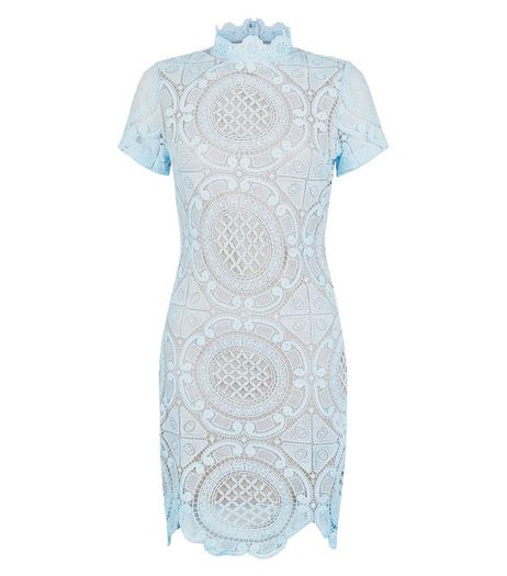 Girl in Mind Pale Blue Lace High Neck Dress | New Look
