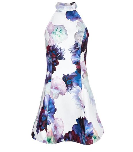 Girl in Mind White Floral Print High Neck Dress | New Look