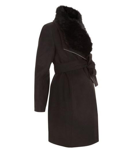 Maternity Black Faux Fur Collar Jacket | New Look