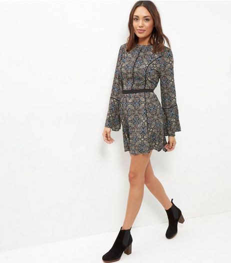 Brave Soul Black Paisley Print Bell Sleeve Dress | New Look