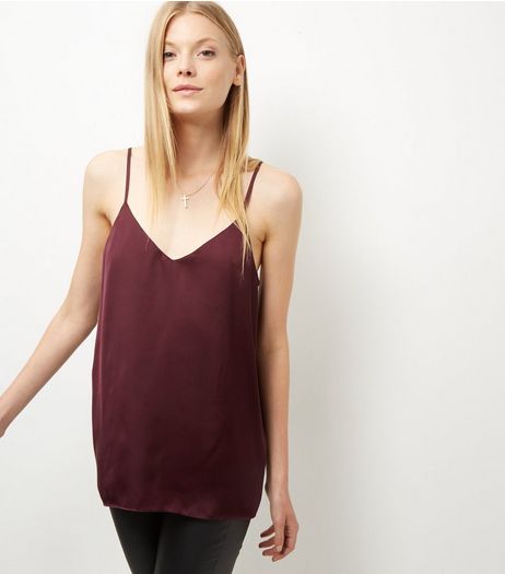 Tall Dark Purple Satin V Neck Cami | New Look