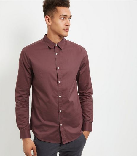 Dark Pink Poplin Washed Long Sleeve Shirt | New Look
