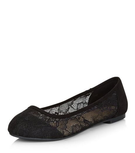 Wide Fit Black Lace Ballet Pumps | New Look