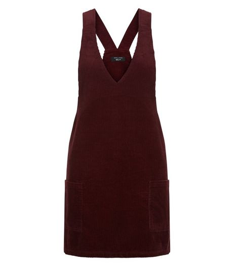 Teens Burgundy Cord Pinafore Dress | New Look