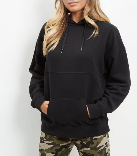 Black Seam Trim Oversized Hoodie | New Look