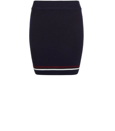 Teens Navy Stripe Trim Knitted Tube Skirt | New Look