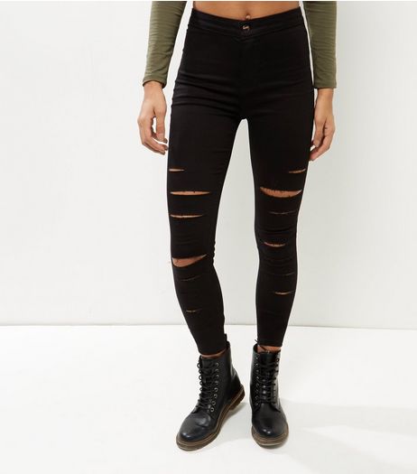 Black Extreme Ripped High Waist Super Skinny Jeans | New Look