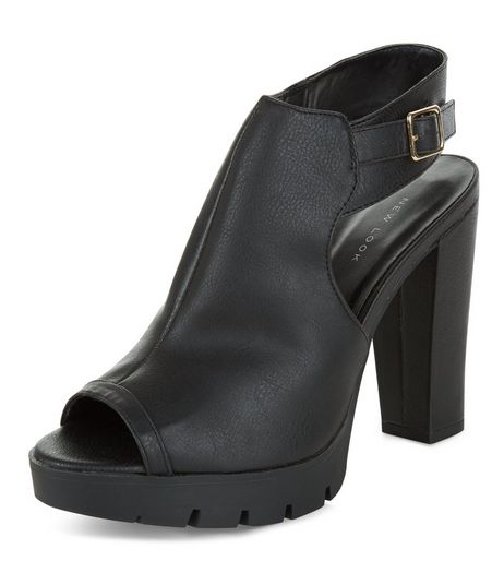 Black Peep Toe Sling Back Block Heels | New Look