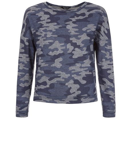 Teens Blue Camo Print Jumper | New Look