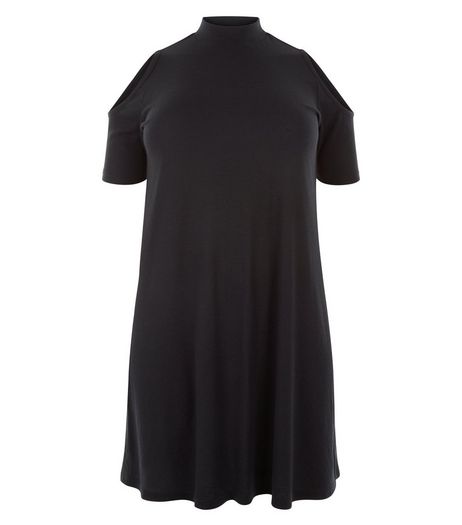 Curves Black Cold Shoulder Swing Dress | New Look