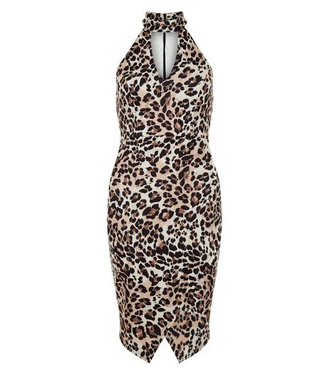 Petite Brown Leopard Print Cut Out Funnel Neck Dress | New Look