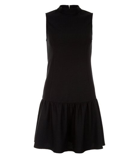 Petite Black Funnel Neck Peplum Hem Dress | New Look