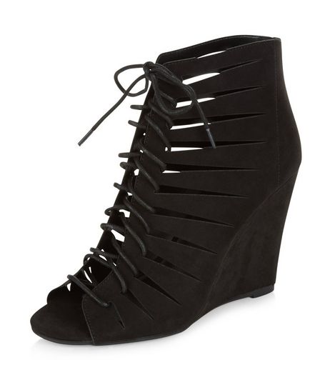 Black Suedette Ghillie Wedges | New Look