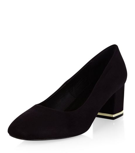 Black Suedette Metal Trim Court Shoes | New Look