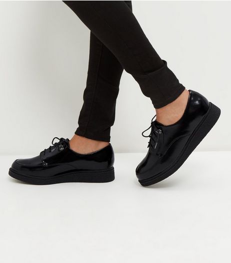 Black Patent Lace Up Creepers | New Look
