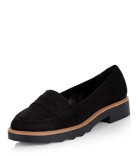 Black Contrast Trim Loafers | New Look
