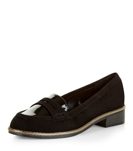 Black Zip Trim Loafers | New Look