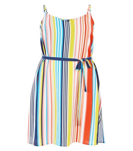 Curves Multicoloured Stripe Slip Dress | New Look